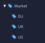 Taxonomy tag hierarchy for filters. There is a market tag that is the parent. It has three child tags named EU, UK, and US.
