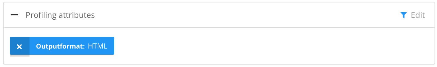 Profiling attributes section of Publish document dialog. Shows Outputformat: HTML selected.